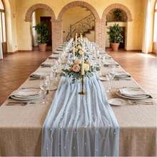 5pcs Pearl Gauze Table Runner 70*200/300cm 27.6*78.7/118.11inch Pearl Transparent Tulle Tablecloth Centerpiece Decor Suitable For Home, Wedding, Birthday Party, Bridal Shower, Baby Shower, Gift Holiday, Restaurant Decoration And Other Decorative Scenes - Blue - View 6