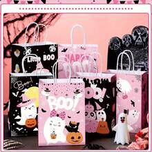 Halloween Theme Paper Gift Bag Set With Handles, Perfect For Party Favors And Holiday Celebrations, Halloween Party Scary Party Decorations, Trick Or Treat Party - Multicolor - View 2