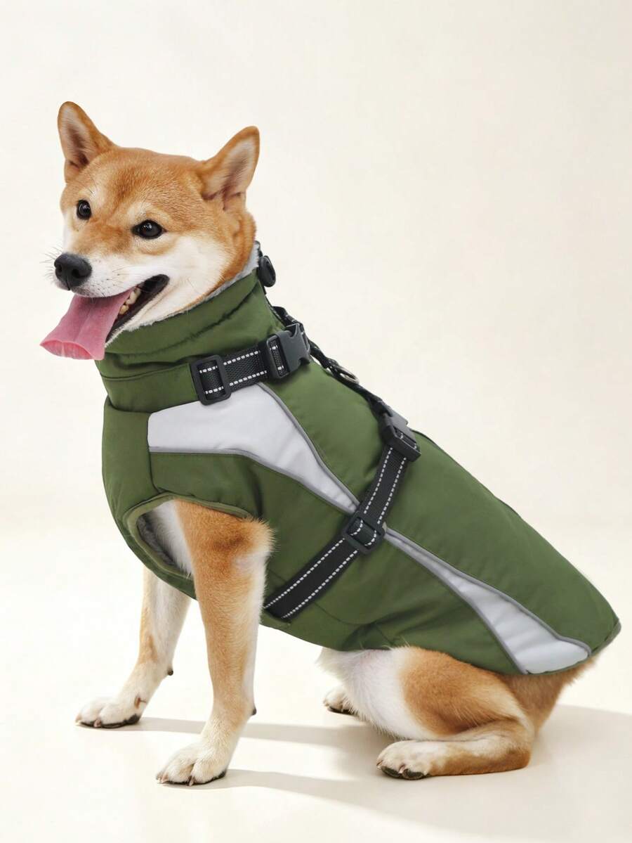 1件裝狗狗冬季外套，內建D型環胸背帶，夜間高能見度，柔軟內裡保暖狗背心，拉鍊開合高領加厚雪地外套，適合小型、中型與大型犬