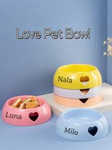 Customized Name Pet Bowl, Heart-Shaped Wheat Straw Cat Food & Water Bowl, Personalized Non-Slip Feeding Dish, Cute Pet Feeding Bowl Suitable For Small And Medium Pets - Multicolor - View 9