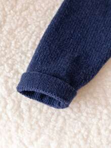 Sweater Rajut Lengan Raglan Warna Polos Gaya Preppy untuk Bayi Laki-laki, Cocok untuk Sekolah, Aktivitas Sehari-hari, Musim Semi, Gugur, dan Musim Dingin. - Navy Blue - View 8