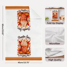 2PCS Kitchen Towel, Autumn Fallen Leaves & Pumpkin Pattern Printed, 40*60cm Rectangular Microfiber Kitchen Towel, Dish Cloth, Tablecloth, Hand Towel, Kitchen Decor, Home Decor, Housewarming Gift For Neighbors, Kitchen Napkin & Dish Cloth, Home Decor, Gift - White - View 4
