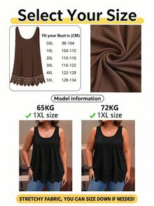 Summer Fall Plus Size Round Neck Sleeveless Colorblock Lace Hem Casual Fashion Tank Top - Chocolate Brown - View 7