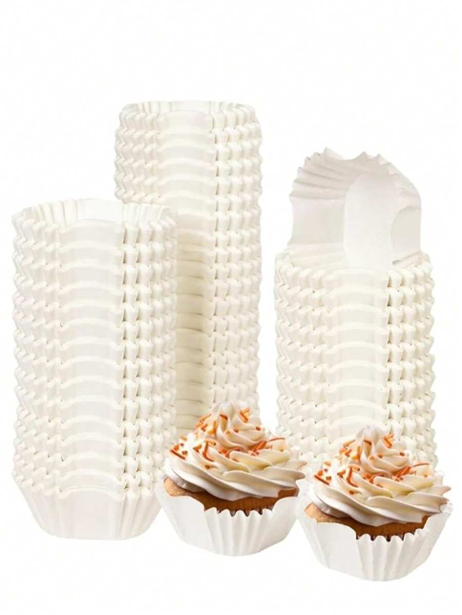 Square Cake Paper Cups 200Pcs Disposable Baking Liners White Paper Cups, Easy To Use Disposable Design, Mess And Spill Prevention, For Snacks And Appetizers - White - View 1