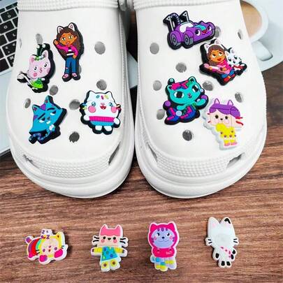10pcs New Gabby Dollhouse Shoe Accessories, Cute And Fun Shoe Decorations, Compatible With Classic Shoe Decorations For DIY Appearance Customization, Random Styles Shipped, Exquisite Design, Perfect Party Gift With Great Atmosphere, Accessories Can Also Be Reused As DIY Scrapbook Set Craft Materials, Suitable For Personal Play And Gifts For Halloween, Christmas