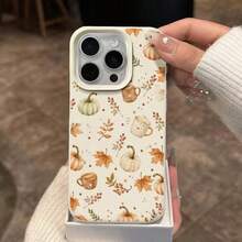 1pc TPU Material Warm Autumn Healing Pumpkin Maple Leaf Coffee Pattern Phone Case Compatible With IPhone 17 Pro Max/17/16 Pro Max/15/13/12/11/ S20 FE/A15/S24/A55/ Note 11/Note 12/Note 13 Pro Full Coverage Anti-Drop Soft Shell Phone Protective Cover - White - View 3