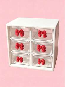 Drawer-Style Mini Cosmetic Organizer, Featuring Various Colored Bows, Transparent Plastic Stackable Storage Boxes, Multiple Designs, And Multiple Compartments. Suitable For Desktops, Offices, And Bedrooms, With A Smooth, Easy-To-Clean Surface. - Multicolor - View 16