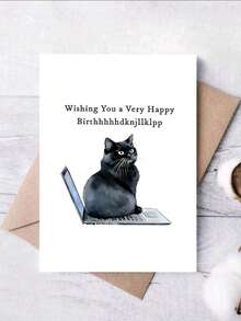 1pc Funny Cat Laptop Birthday Greeting Card, Premium Paper, Comes With Envelope, Suitable For Family, Friends, Son, Daughter, Girlfriend, Classmate, Applicable For Various Occasions - Multicolor - View 2