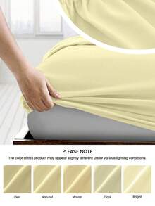 HONEYMOON 1pc Solid Color Soft Fitted Sheet, 100% Polyester Fabric, Lightweight Cloud-Like Touch Bedding Mattress Cover, Fits 9-12 Inch Deep Mattress, Soft Breathable Machine Washable, Shrink-Resistant, Fade-Resistant, All Season, Different Sizes Suitable For Home And Dorm, Back To School Dorm Essential, Light Yellow - Light Yellow - View 6