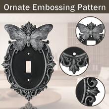 1PC 3D Printed Premium Plastic Gothic Butterfly Light Switch Plate, Dark Vintage Frame Decorative Switch Panel, Halloween Home Atmosphere Switch Sticker Suitable For Entryway, Study Room Decor - Black Silver - View 6