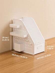 1pc White Multi-Grid Desktop File Organizer, Minimalist Modern Style Plastic Material, Slanted Opening Design, With Pegboard Side Hanging Basket, Multi-Functional Book File Stationery Storage Rack, Suitable For Study Office Daily Use, All Season - Multicolor - View 15