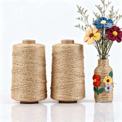 2mm 200m/100m Natural Vintage Jute Rope Roll, Sewing Crafts Jute Twine, Wedding Gift Packaging Ribbon Bows, Handmade DIY Party Christmas Decoration