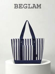 Fashionable Large Capacity Striped Shoulder Tote Bag, Multi-Functional Pockets, Suitable For Women Shopping, Commuting And Daily Use, Suitable For Students Back To School - Blue - View 1