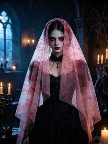 1pc Halloween Ghost Bride Costume Set, Blood-Stained Veil, Halloween Costume Accessories, Party Headpiece Costume Props, Suitable For Halloween, Theme Parties And Stage Performances - Multicolor - View 4