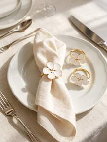 1-8pcs French White Flower Napkin Rings, Premium Metal Napkin Buckles For Wedding, Birthday Banquet Table Decor, Suitable For Home Decor, Party Decor, Holidays, Parties, Gatherings, Birthdays, Gifts, Dinner, Outdoor - Multicolor - View 6
