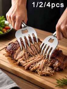 1/2/4pcs Thickened Stainless Steel Bear Claw Meat Shredder, One-Piece Molded Rust-Resistant & Corrosion-Resistant, 5 Sharp Teeth Firm Grip, Non-Slip Meat Cutting & Shredding, Suitable For Kitchen Beginners - Multicolor - View 2