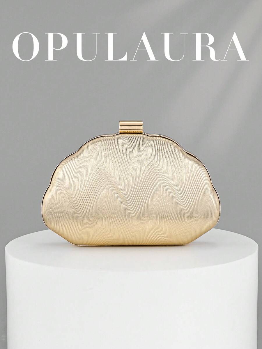 OpulAura 女款極簡貝殼盒型奢華 PU 皮革晚宴手拿包,優雅迷人的晚禮服包,閃亮雞尾酒會晚宴手提包,正式派對包,浪漫婚禮鏈條手拿包 - 金色 - 查看 1