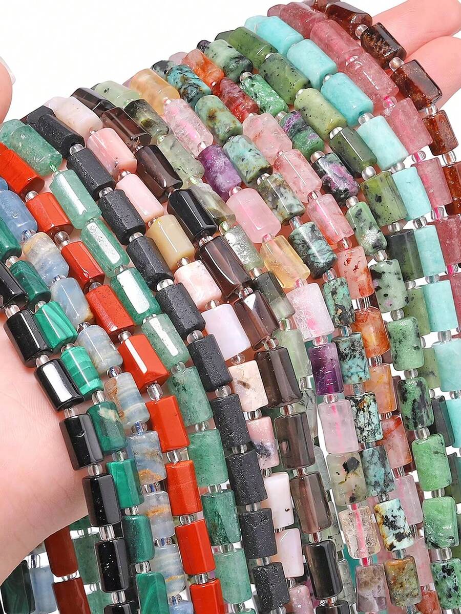 1 Strand 8-11mm Natural Garnet Amazonite Tourmaline Gems Beads Irregular Cylinder Shape Beads For Jewelry Making Diy Bracelet Accessories - Multicolor - View 1