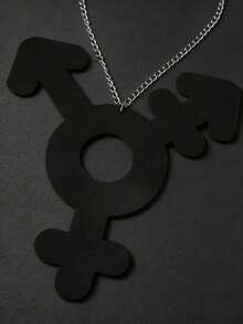 MARLIWOO 1pc Black Creative Gender Symbol Exaggerated Pendant Jewelry Personalized Punk Style Chain Necklace Double Layer Leather - Multicolor - View 4
