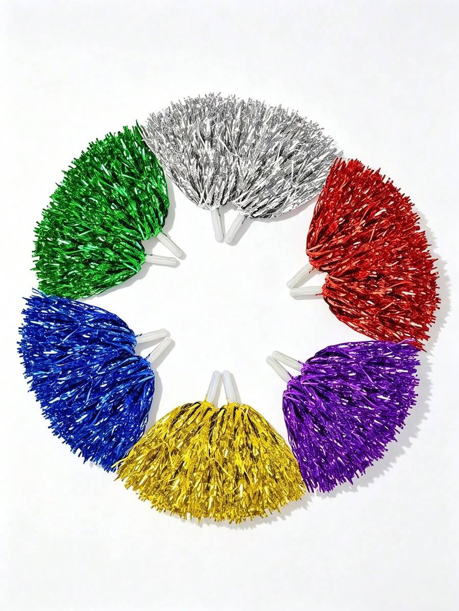 6pcs Shiny Pom Poms, Lightweight And Durable, Suitable For Dance Performances And Sports Competitions