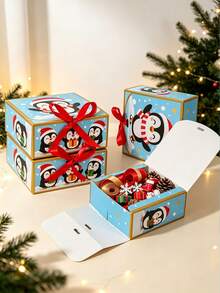 5 Buah/Kotak Kado Natal Penguin Lucu 4,53"*4,53"*2,36" Kotak Kado Kertas Lipat untuk Pesta Natal, Permen, Kue, dan Kemasan Suvenir Liburan - View 6