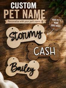 Personalized Wooden Pet Name Tag, Customized Bone-Shaped Dog Nameplate, Rustic Style Pet Room Decor, Suitable For Cats, Dogs And Pet Lovers Customized Name Gift - Multicolor - View 6