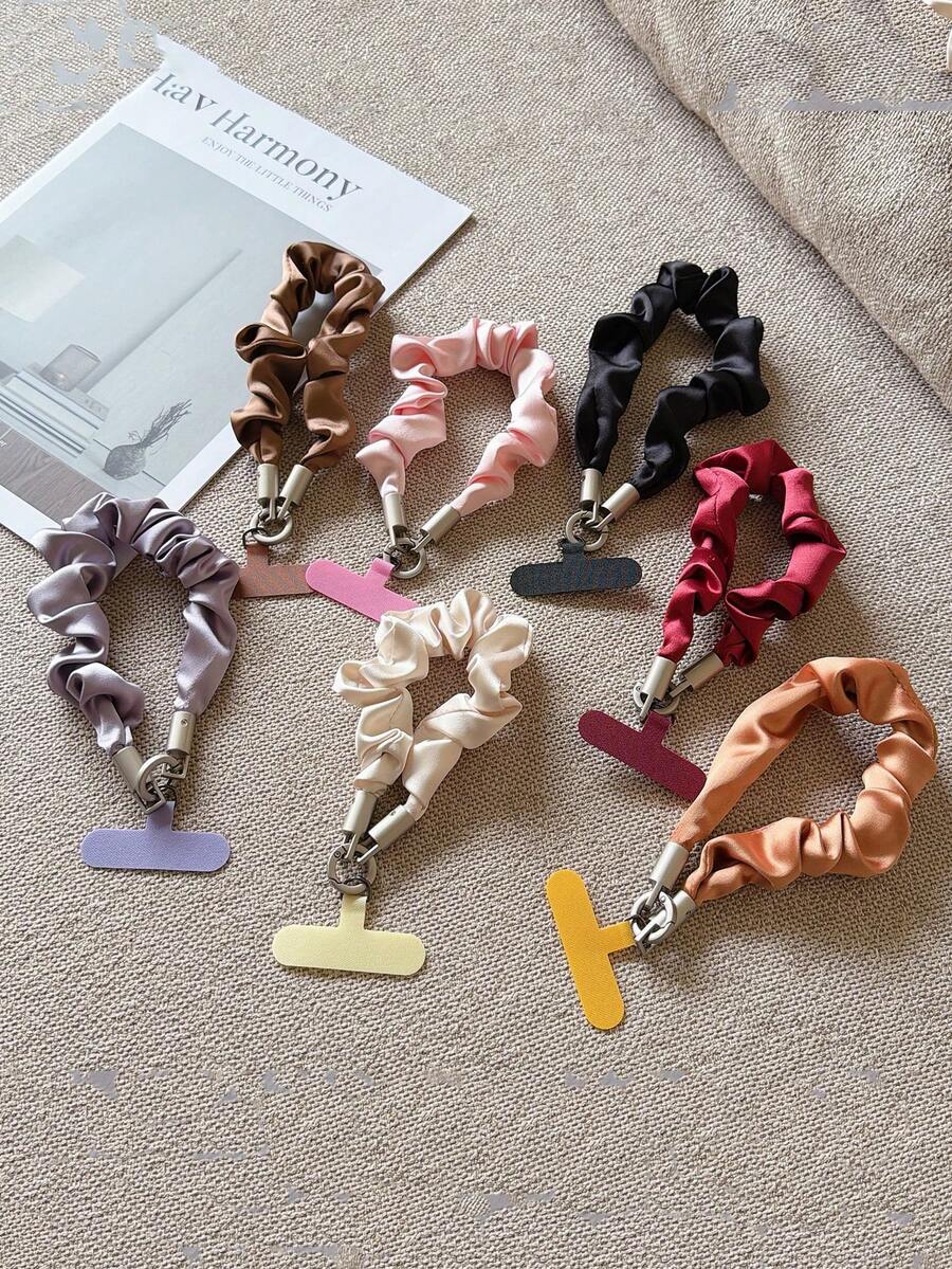 1pc Silk Hair Scrunchie Phone Lanyard Wrist Strap Anti-Lost Pendant Anti-Theft Chain Hand Rope Luxury Niche Short Wristband Camera Bag Keychain Pendant High-End Elegant Chain Women's Spacer Shell - Multicolor - View 1