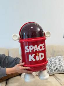 1pc Space Kid Astronaut Trash Can, Cute Red Cartoon Robot Design Garbage Bin, PET+ABS+PP Dual-Bucket Flip Lid Waste Container, Odor-Proof Tall Standing Rubbish Bin For Home Living Room Bedroom Kitchen Office - View 2