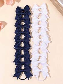20pcs Girls Sweet Navy Blue & White Bow Hair Ties Suitable For Daily Wear - Random Color - Multicolor - View 1