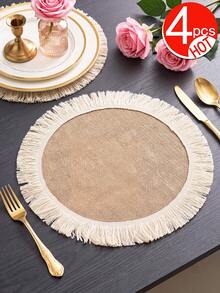 12pcs Natural Jute Tassel Placemats, Rustic Style Round Vase Mats, Washable, Easy To Clean, Wipeable, Non-Slip, Heat Resistant, Suitable For Room Decor, Dining Table Decor, Home Decor, Party Decor, Suitable For Holidays, Parties, Gatherings, Birthdays, Weddings, Gifts, Presents, Dinner, Outdoor, Picnic - Multicolor - View 11