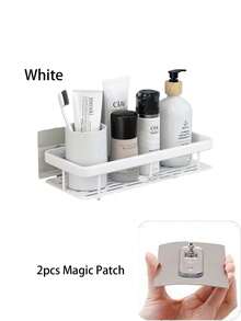 Bathroom Storage Rack, No-Drill Wall-Mounted Black Shower Caddy, Designed For Toiletries; Minimalist Corner Shower Storage Rack, Bathroom Toiletries Organizer. Suitable For Home, Rental, Dorm - Multicolor - View 9