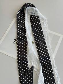 2Pcs Vintage Polka Dot & Lace Sash Belt, Self-Tie Long Ribbon Waist Sash, Retro Decor Accessory For Jeans Dresses Daily Outfits - A - View 6
