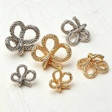 6pcs French Textured Woven Bow Metal Buckle, Gold & Silver Dual Color Detachable Decorative Buckle For Trench Coat, Cardigan, Sweater, DIY Accessories - Multicolor - View 10