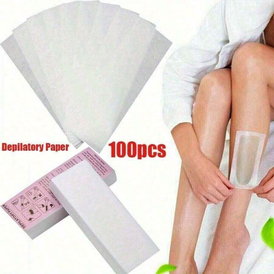 100片蠟紙貼，適用於身體、臉部與眉毛除毛，無紡布材質，適合沙龍與居家使用，適用於手臂、腿部、腋下、比基尼、巴西式除毛、臉部及全身除毛工具，美髮師專業護髮產品與配件