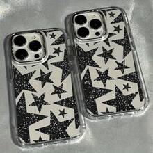 1件金屬透明亮片黑色星星圖案手機殼，個性化保護殼，適用於 iPhone 16 Pro Max/17/16/15/14 Plus/13/12/11 Air - 彩色 - 查看 4
