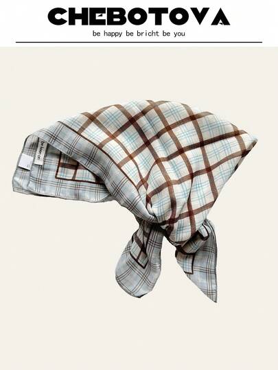 1pc New Plaid Small Square Scarf, Girl Style Headscarf, Silk Scarf, Hair Tie, Decorative Neck Scarf