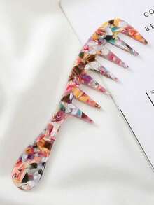 1pc Fashion Minimalist Acrylic Marble Leopard Print Wide Tooth Long Handle Anti-Static Lightweight Portable Hair Comb, Hair Accessory - Multicolor - View 7