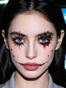 1pc Halloween Joker Temporary Tattoo Sticker, Waterproof And Sweat-Resistant Disposable, Suitable For Women And Men, Can Be Applied To Face, Arm, Waist, Chest, Leg, Abdomen, Neck, Hand, Finger, Back, Suitable For Dance Party Stage Performance, Modern Body Art - Multicolor - View 3