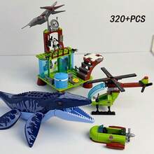 320+PCS Jurassic Dinosaur Theme Building Blocks, Small Particle Building Blocks Model Display, Includes Mosasaurus And Pterosaur Models, Collectible Dinosaur Decorative Gift, Additional Airplane, Submarine And Building Display, ABS Material Birthday Gift For Boys And Girls, Various Holiday Collectible Gift - Multicolor - View 3