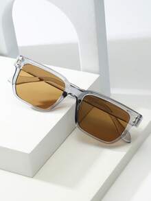 1件黑色框架時尚眼鏡，PC塑料鏡框，男士Y2K街頭風時尚眼鏡，適合日常出行、休閒度假穿搭 - 灰框茶片 - 查看 4