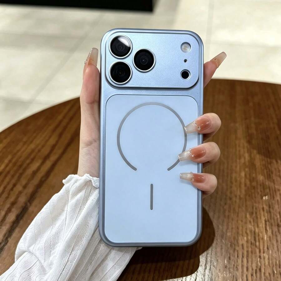 Large Window Design Magnetic Phone Case Compatible With IPhone 18 Pro 18 Pro Max, With Lens Protector, Rectangular Lens Frame Design, Electroplated Hard Shell Compatible With IPhone 17 Pro Max 16 Pro Max 15 14 13 12 11 - Sky Blue - View 1