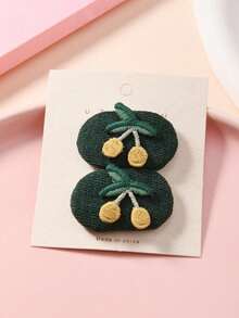 2pcs/Set Girls Sweet Fabric Small Oval Hair Clips, Rabbit, Cherry, Flower, Mushroom Decor Children BB Clips, Simple Versatile Kids Hair Accessories - 2 Pieces Per Set - View 6