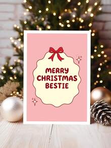 1pc Christmas Card For Bestie, Merry Christmas Greeting Card For Best Friend, Cute Xmas Friendship Card, Holiday Gift Card For BFF - Multicolor - View 4