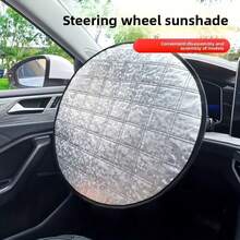Car Steering Wheel Sun Shade Cover, Silver Coated Fabric Heat Insulation UV Protection, Summer Cooling Dust-Proof Scratch-Resistant Sun Shade, Universal Size Car Interior Sun Shade Accessory, Protects Steering Wheel - Sunshade - View 6