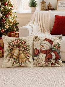 4pcs Winter Christmas Vintage Santa Claus Reindeer Snowman Christmas Wreath Pattern Cushion Covers, Single-Sided Printed Skin-Friendly Peach Skin Velvet Material, 45*45/40*40/50*50CM Pillow Covers Suitable For Room Decoration, Indoor Sofa Living Room Decoration Party Decoration, Decorative Cushion Covers Gift - Multicolor - View 6