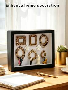 1 Set 6-Inch DIY Mini Museum Shadow Box, 3D Shadow Box Set With Gold Mini Photo Frame And Figurines, Personalized Memory Display, Unique Holiday, Anniversary, Graduation And Special Occasion Commemorative Decoration - Multicolor - View 5