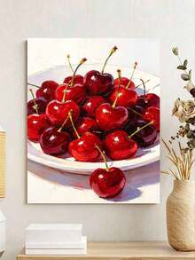 1pc Oil Painting By Numbers Kit, Cherry DIY Art & Craft, Home Wall Decor, Canvas Oil Painting Decoration, Holiday Gift Includes Paintbrushes And Paints. - Sets - View 3