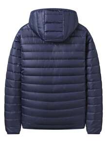Men's Winter Daily Commute Solid Color Minimalist Versatile Casual Hooded Padded Coat - Blue - View 3