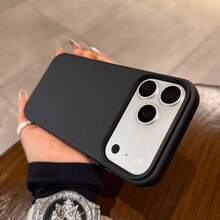 حافظة هاتف من جلد الليتشي الحبيبي متوافقة مع 17 Pro Max 16 15 14 13 Pro Max Plus، بطانية واقي من جلد PU فاخر بتصميم بسيط مقاوم للصدمات ومضاد للسقوط ونحيف - الأسود - مشاهدة 2