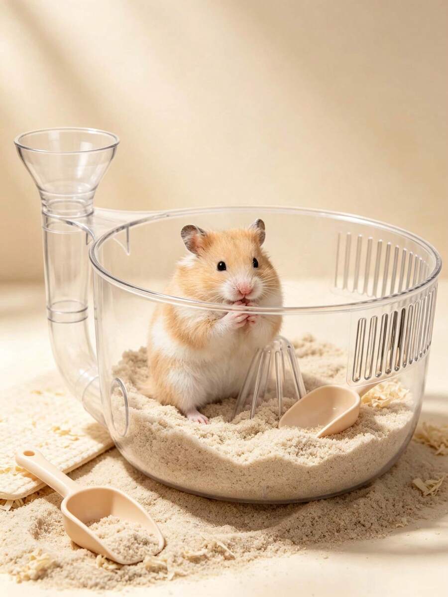1pc Large Transparent Hamster Sand Bath Box, Hamster Food Storage, Raised Design To Prevent Sand Splashing During Bathing, Resting And Playing, Transparent For Easy Observation, Female Hamster Breeding Box, Hamster Fighting Isolation Box